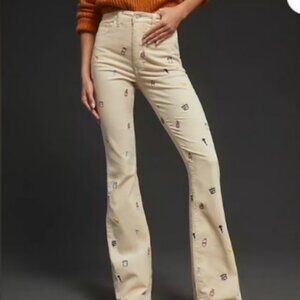 NWT ANTHROPOLOGIE Pilcro The Icon Flare Embroidered Corduroy Pants